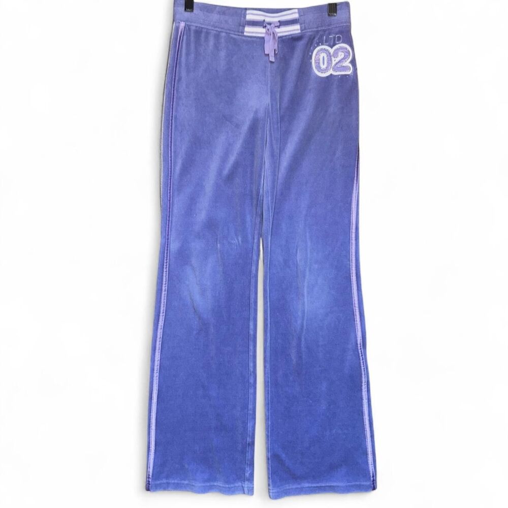 Limited Too Purple Velour Flare Low Rise Racer Stripe Sweatpants Preppy Mcbling